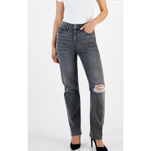 I.n.c. Concepts Women's Distressed High-Rise Straight-Leg Jeans core denim 8/29 - Picture 4 of 16